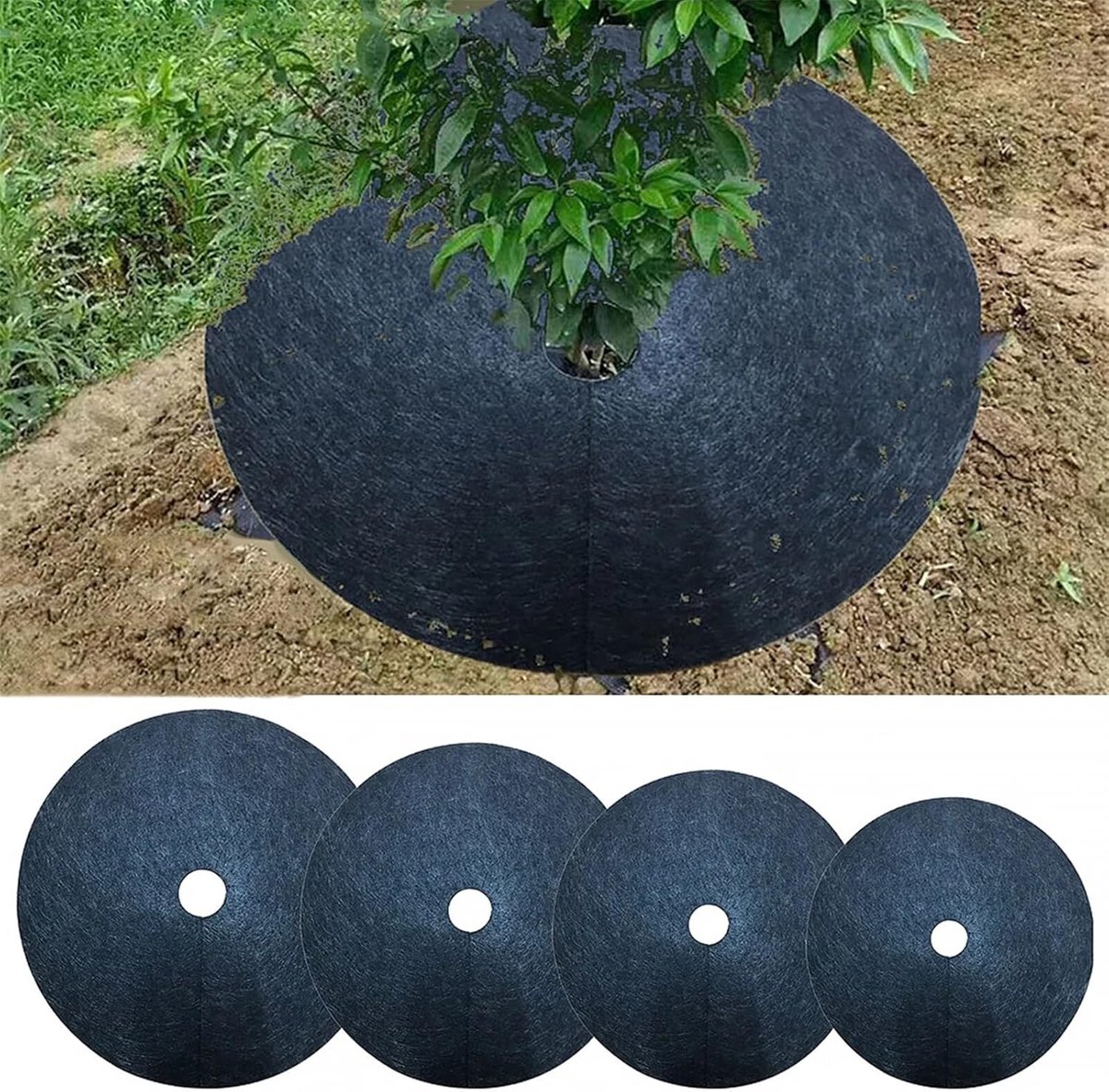 Boom Mulch Mat - Planten Bescherming - Onkruid Vrij Houden - Ademend Vliesstof - 32cm Doorsnee - Zwart
