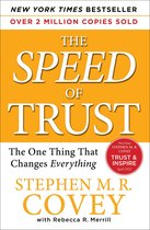 Boek "The Speed of Trust" door Stephen M. R. Covey. Oranje omslag met witte letters.