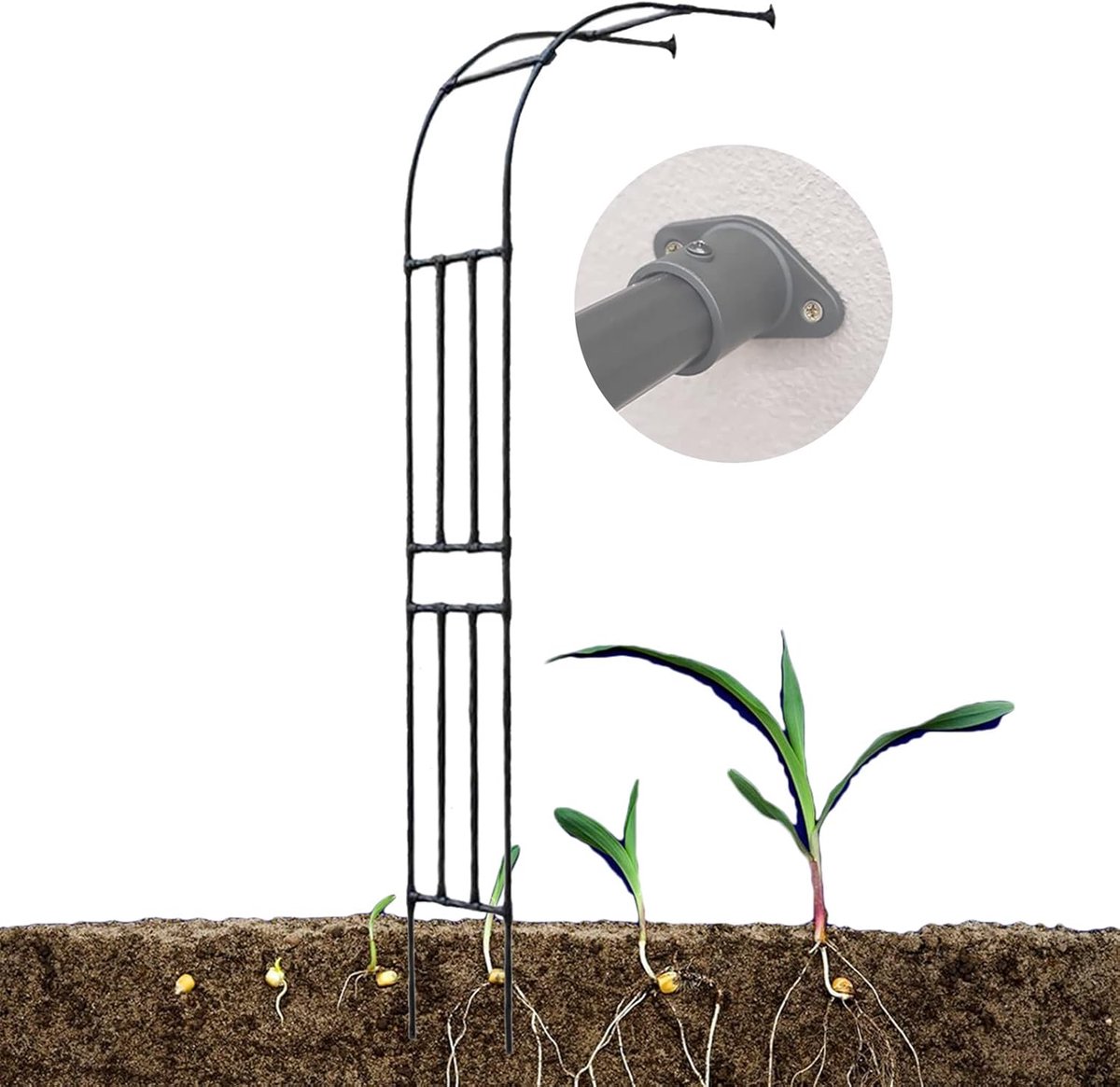 Halve Tuinboog - Rozenboog Klimplanten - Tuin Decoratie - Gegalvaniseerd Metaal - 90x240cm - Zwart
