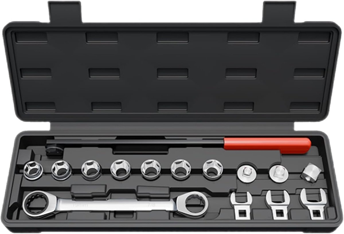 Serpentine Riemspanner Gereedschap - Katrol Afstelmoersleutel - Voertuigreparatie - Krachttoepassing Onder Hoeken - 15 stuks - Zilverkleurig