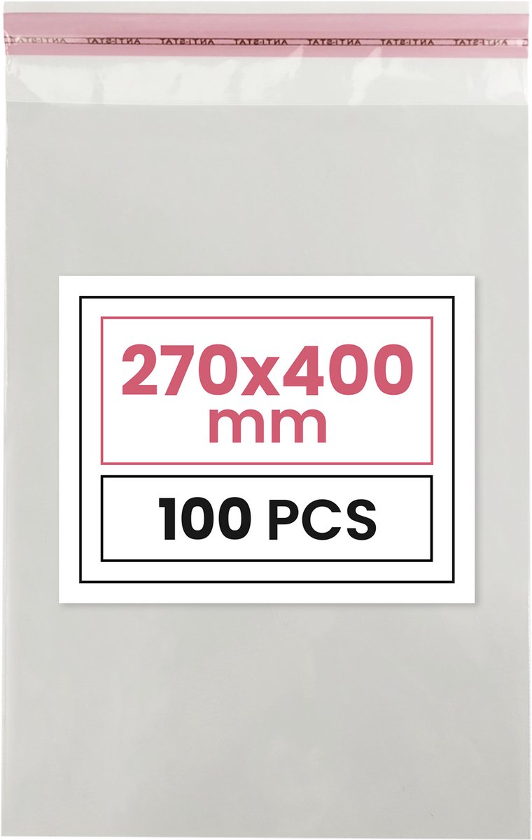 Plastic zakjes met plakstrim - 27x40 cm - transparant - 100 zakken