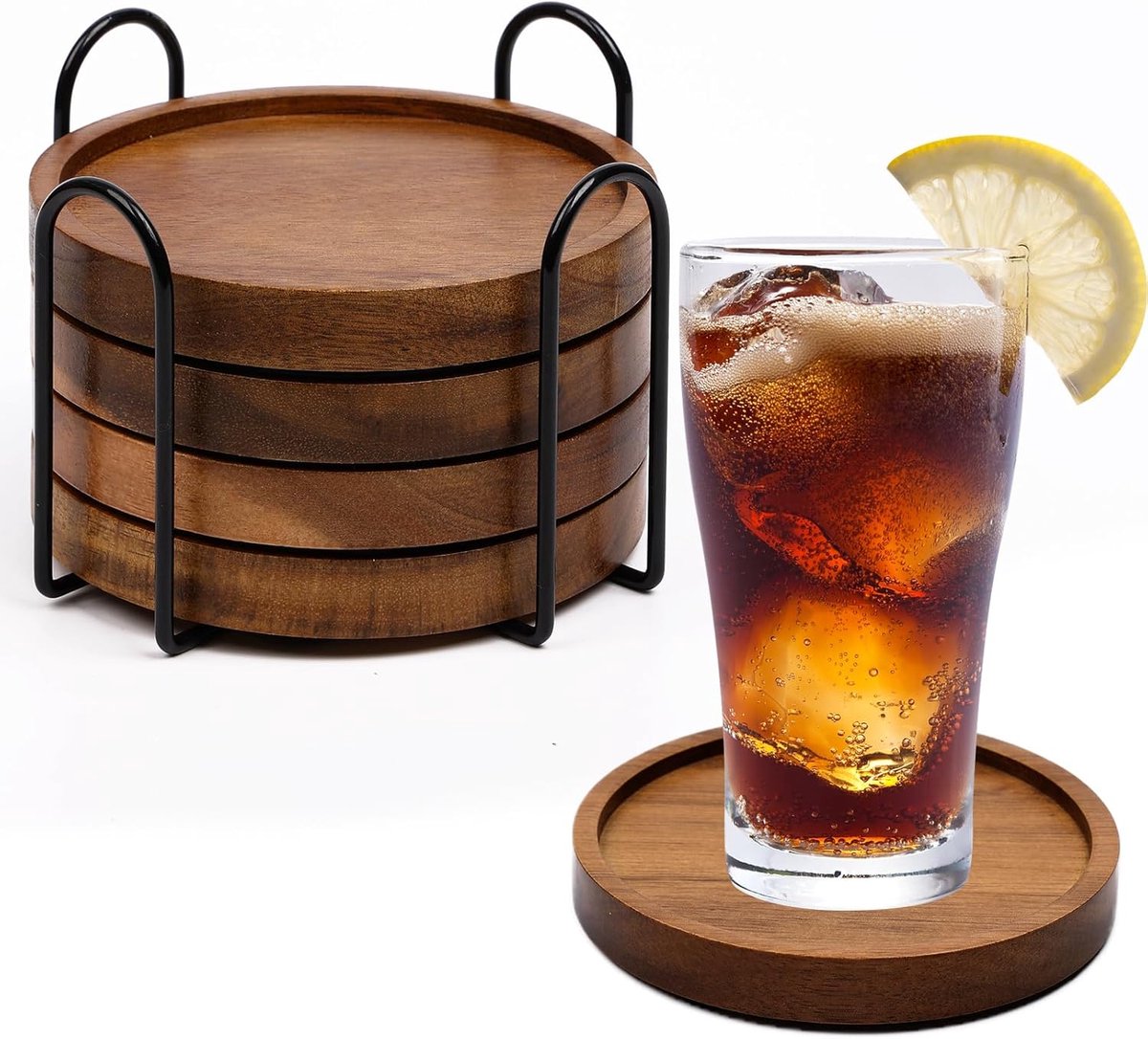 YAGXIG Een set van 4 houten onderzetters - hittebestendige mat - onderzetter - onderzetter met standaard - onderzetter voor op de salontafel - absorberende onderzetter - geschikt voor boerderijen, kantoren en bars