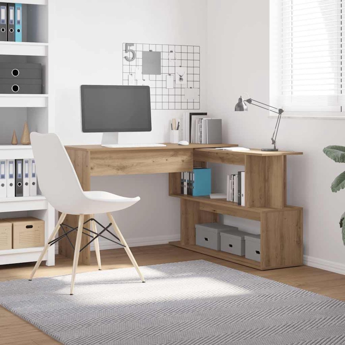 Hoekbureau Hout - Werktafel - Thuiswerken Organiseren - Draaibaar Design - 200x50x76 cm - Artisan Eiken