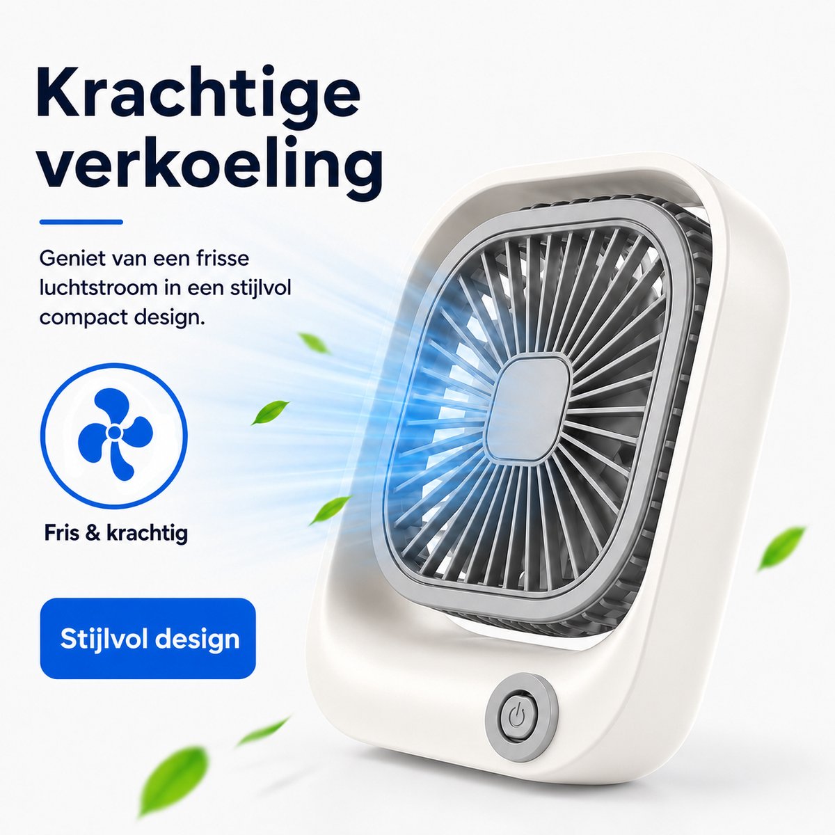 Draagbare Bureauventilator - Lichtgewicht USB-C Ventilator - Handventilator Oplaadbaar - Mini Tafel Ventilator - 3 Standen - Mini Desk Fan - Compacte Kleine Oplaadbare Ventilator - voor Auto, Kantoor & Onderweg - Handwaaier - Wit - Silvergear thumbnail 8