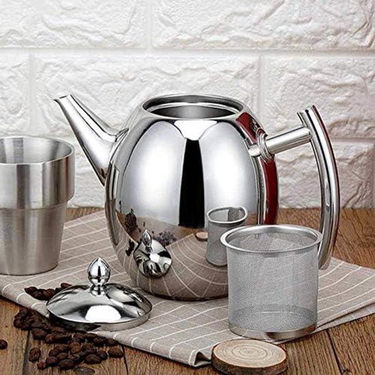 -Theepot met zeef - Roestvrijstaal - Theepot - Koffiekannen - Ketel - Uitneembare infuser
