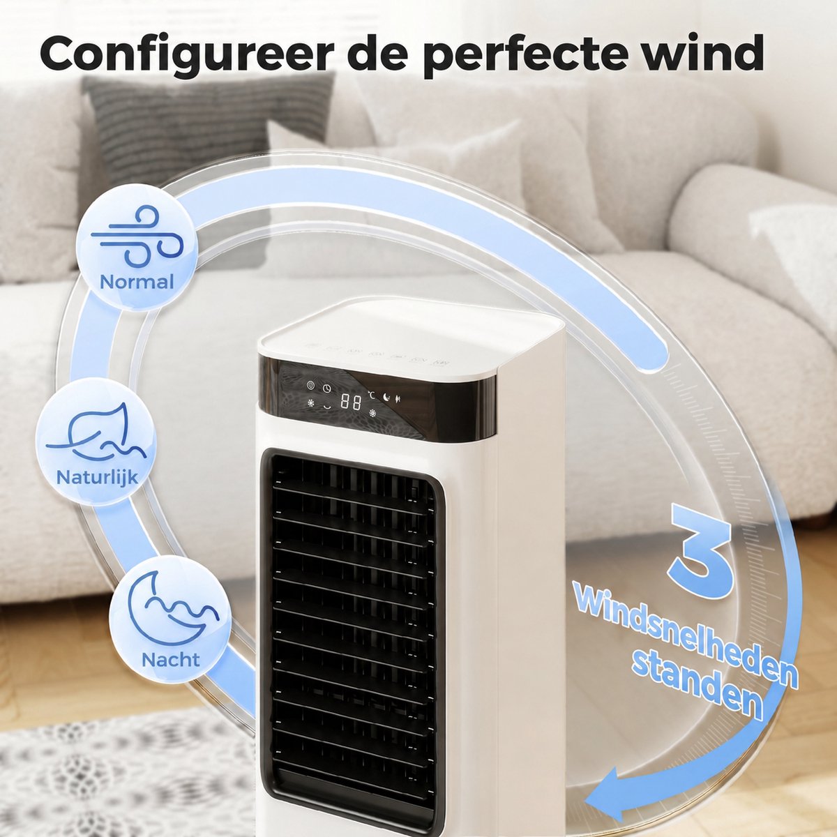 Sogiol - 3-in-1 verdampingsluchtkoeler - Mobiele Airco - met Afstandsbediening & 12-uurs Timer - ontvochtiger kleine &draagbare airconditioner — afbeelding 4