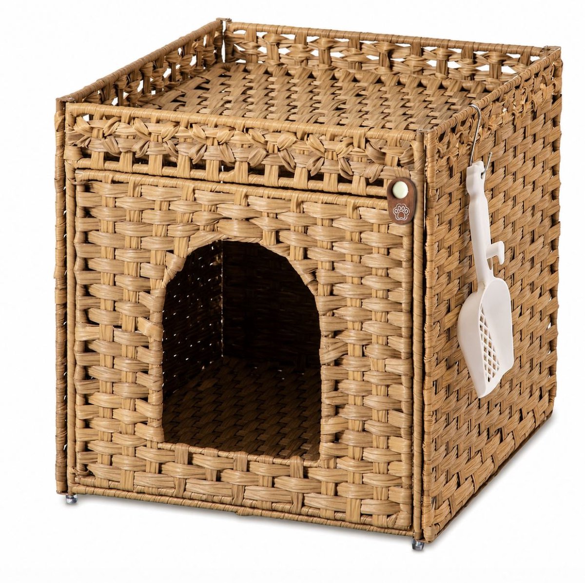 BSS® Kattenbak kast – rotan kattenhuis voor kattenbak – verborgen kattenbak meubel – met kattenbakmat – natuur