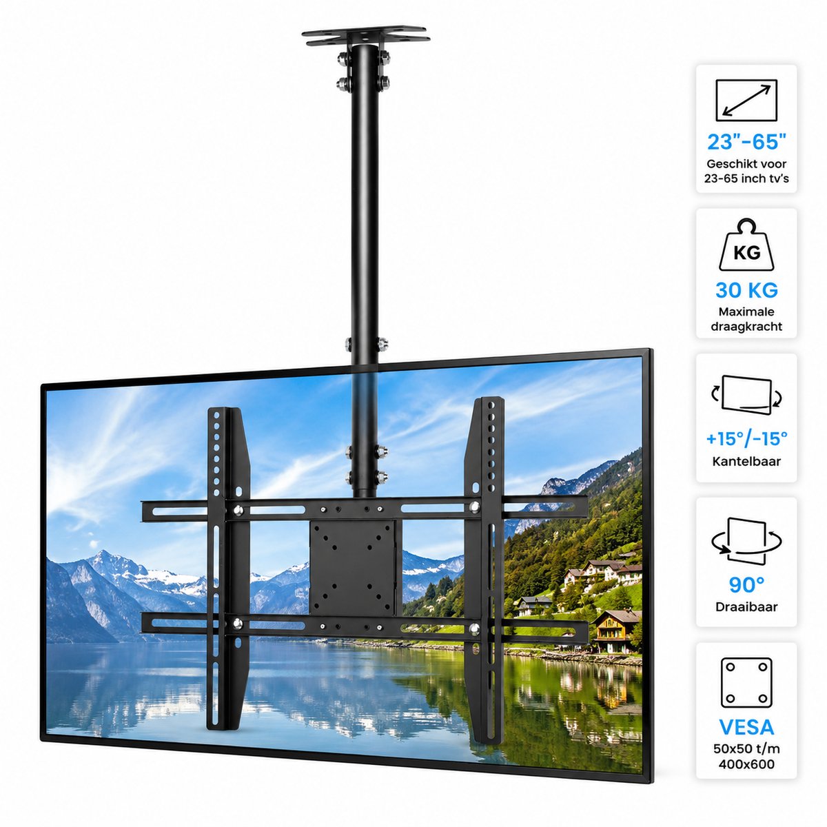 ITRONIQ Plafond TV Beugel 57-97 cm - Verstelbare TV Plafondbeugel - Kantelbaar & 90° Draaibaar - VESA 50x50 t/m 400x600 - Zwart