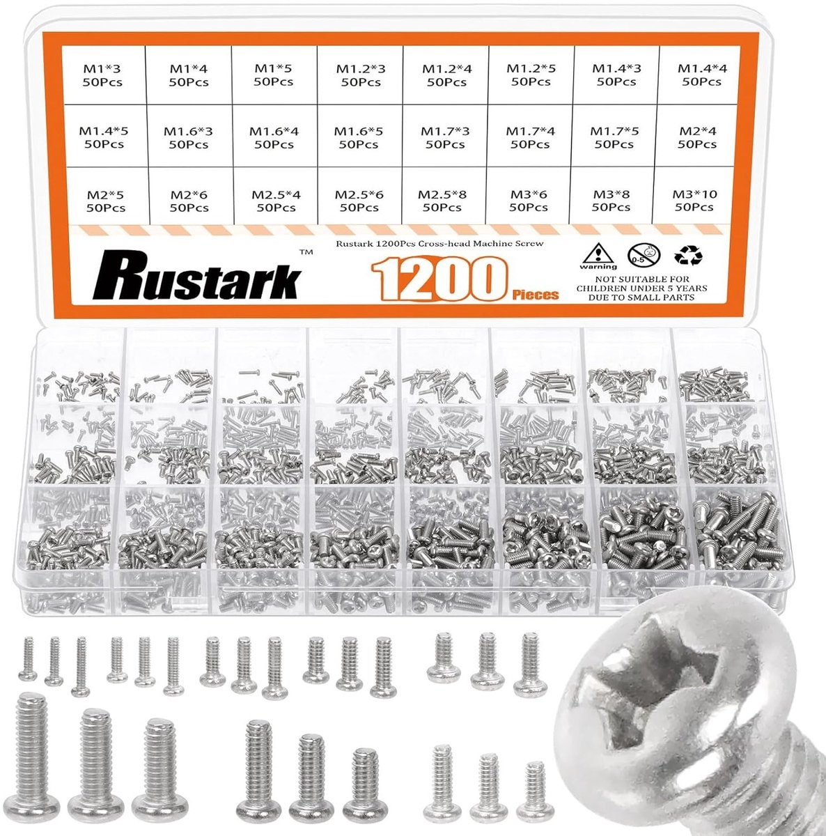 1200 stuks assortimentskit met 24 maten zilveren pan head schroeven van koolstofstaal voor elektronica, meubels en reparaties