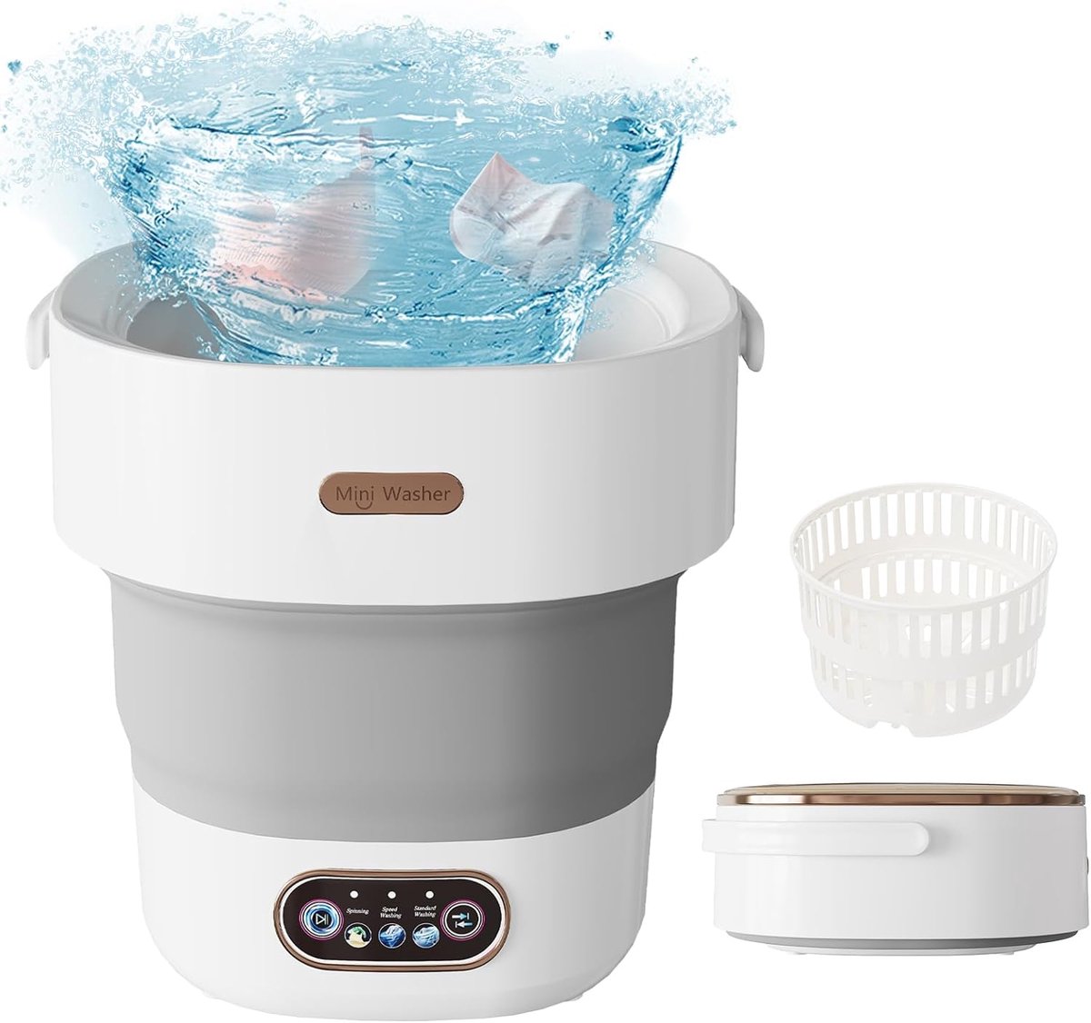 Mini Wasmachine Draagbare Wasmachine Kamperen en Reizen Met Centrifuge 13 Liter Grijs Wit
