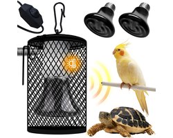 Reptielen Warmtelamp - Terrarium Verwarming - Huisdieren Warm Houden - Met Beschermende Mand - 50 Watt - Zwart