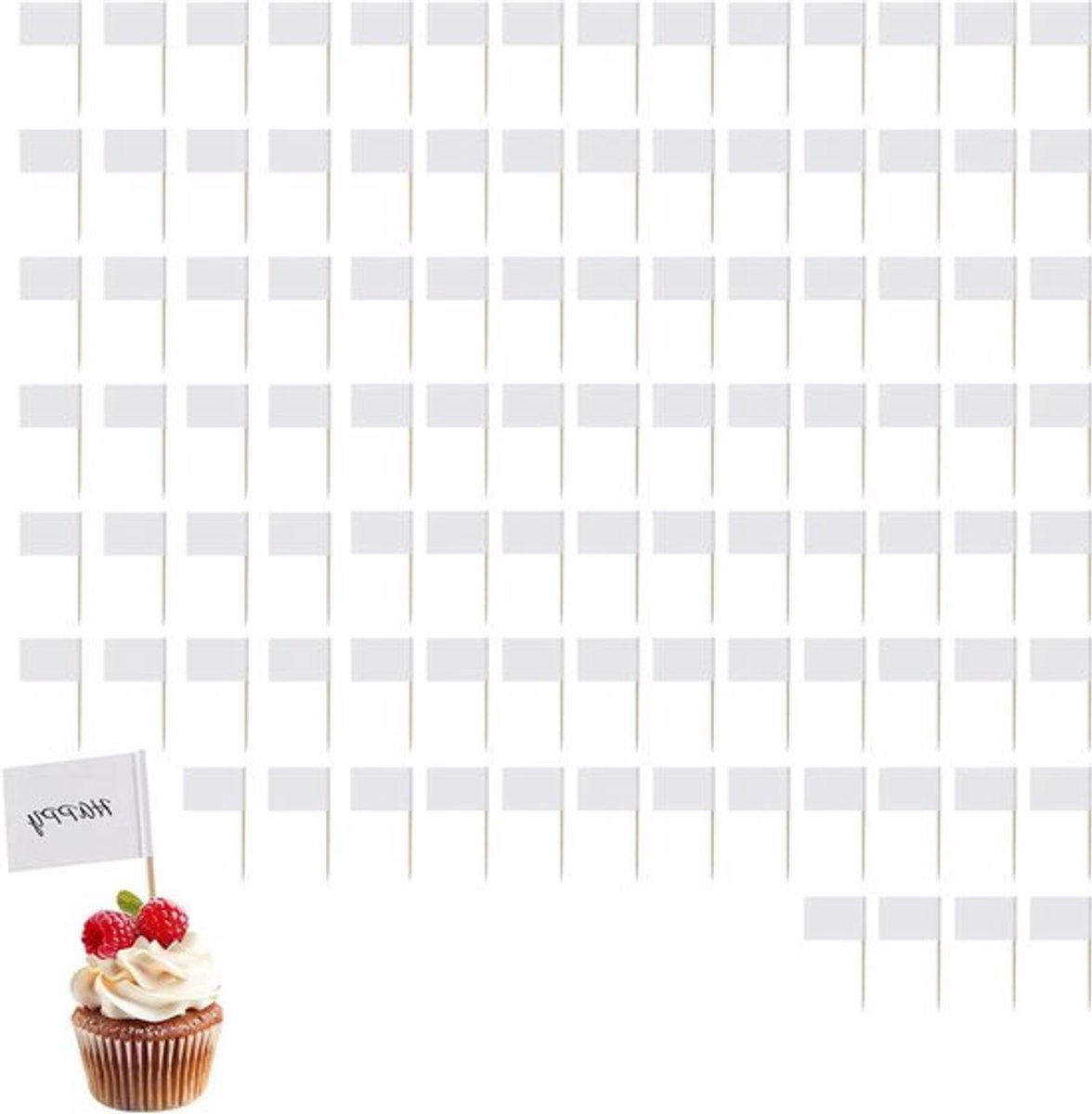 Vlagmarkeringen Cupcake- Tandenstokers 100 Stuks | Wit - Allecto Plus