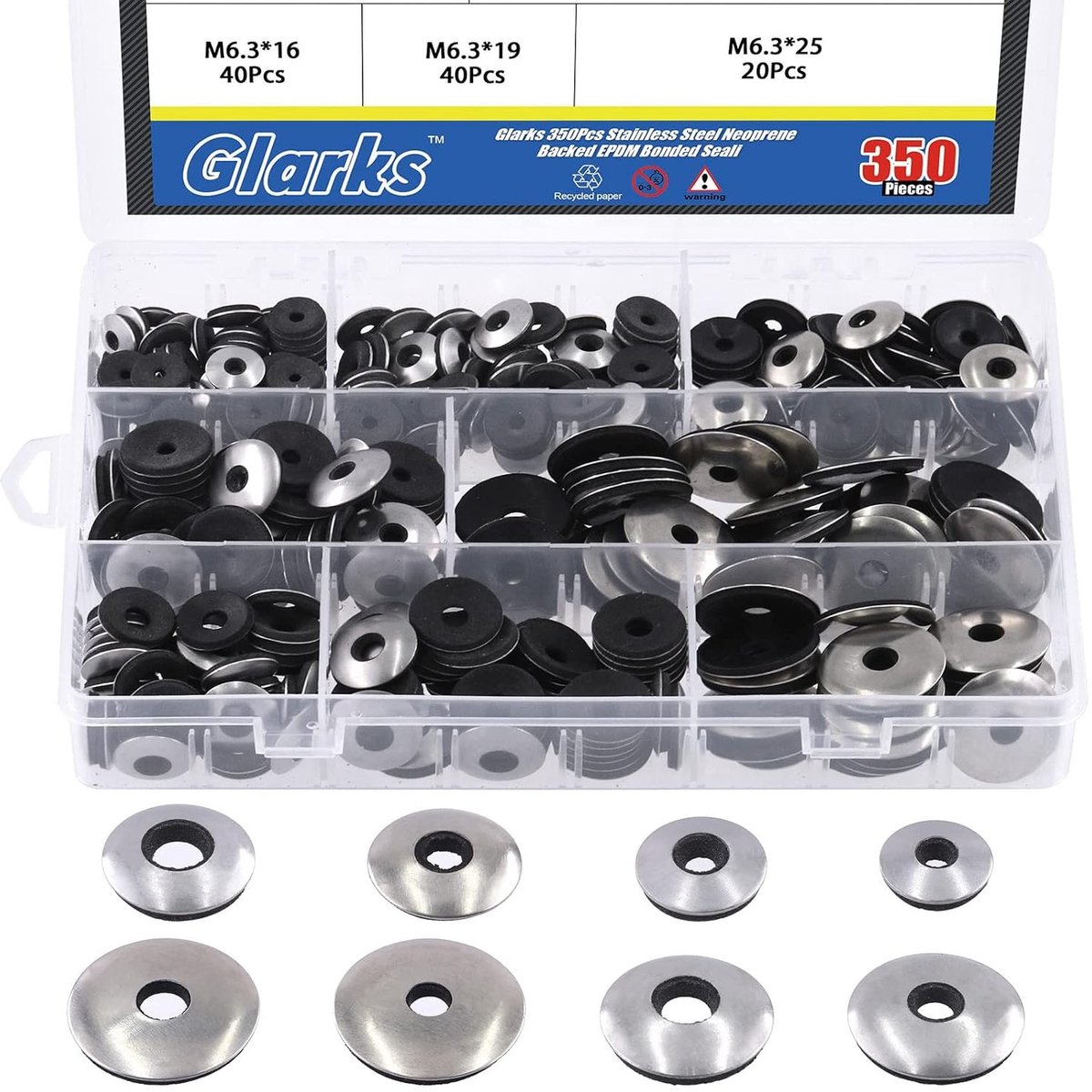 320 Stuks EPDM Gecoate RVS Sealing Washers Assortiment voor Schroeven Maat #4, #5 en #6