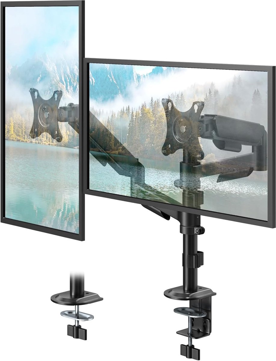 Dubbele Monitor Arm - Schermhouder Bureau - Ergonomisch Werken - Veerbelaste Hoogteverstelling - 2x 17-32 inch - Zwart