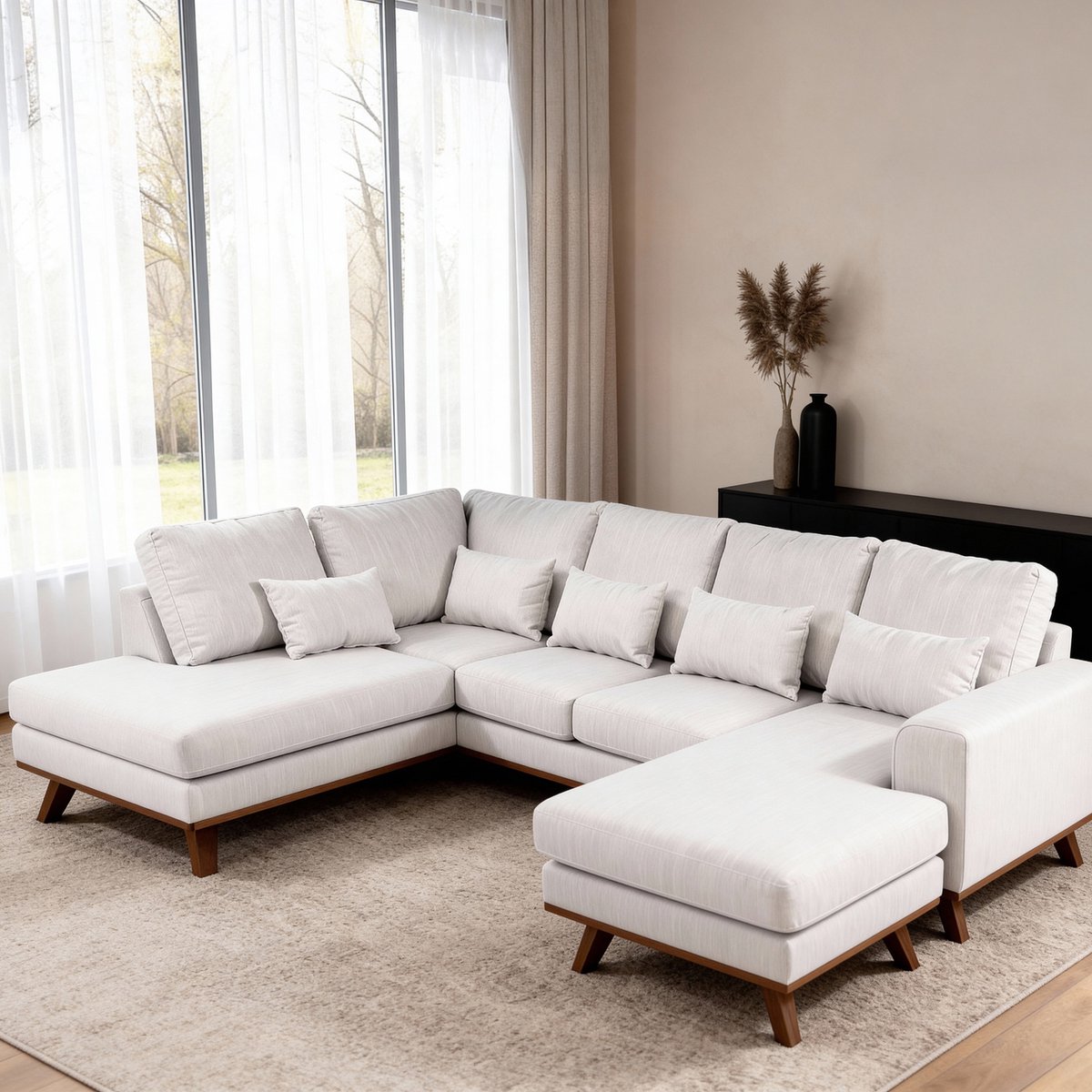 Giga Meubel Hoekbank Melva Beige – Links – 3-Zits – Japandi – Stof – 290x202x85 cm