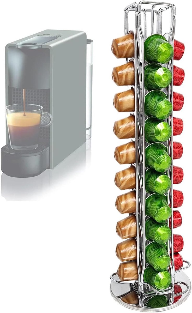 Koffiecapsulehouder - Carrousel standaard - Koffie bewaren - 360 graden draaibaar - 40 capsules - Zilver