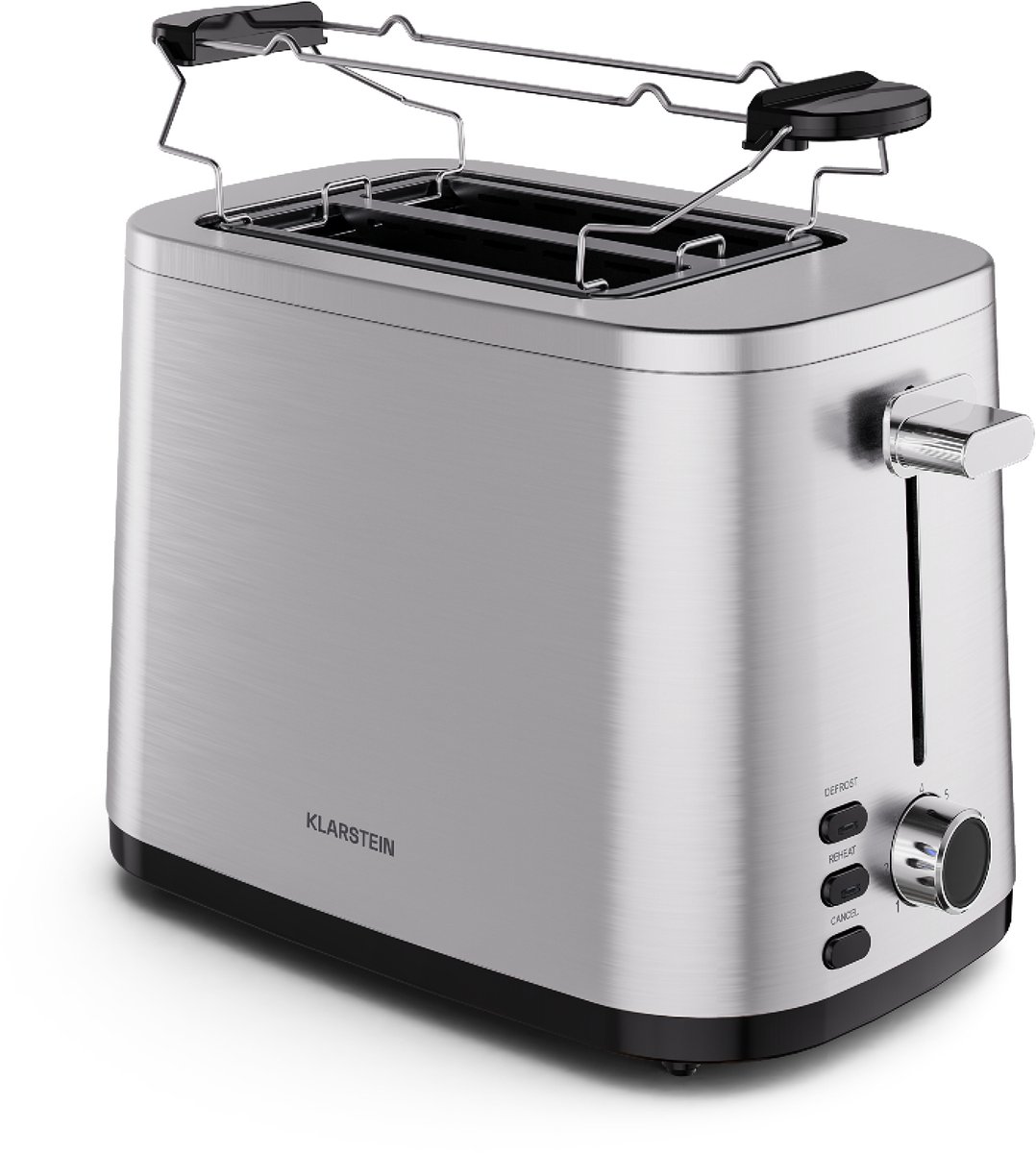 Klarstein Velaire Toaster - Rvs broodrooster voor 2 sneetjes, 800 W, 7 bruiningsstanden, ontdooien & opwarmen, broodjeshouder, kruimellade