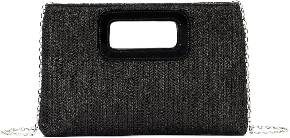 Elegante Dames Handtas van Raffia, Stijlvolle Clutch met Ketting voor Zomer, Strand en Avond, Boho Envelop Handtas voor Reizen en Feestjes