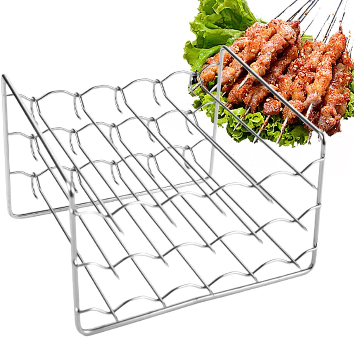 Vlees Spiesjeshouder Grill Rek Airfryer Accessoire Roestvrij Staal 15 cm Zilver