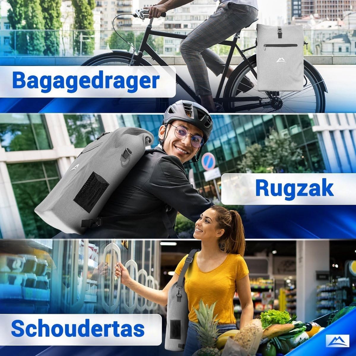 Fietstas - Grijs - 3-in-1 Ontwerp - 100% Waterdicht - Voor Fietsers en Forenzen