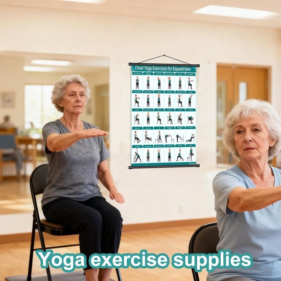 Oefenposter Stoel Yoga - Fitness Poster - Thuis Fitness - Inclusief 30+ Houdingen - 40 x 60 cm - Blauw — afbeelding 2