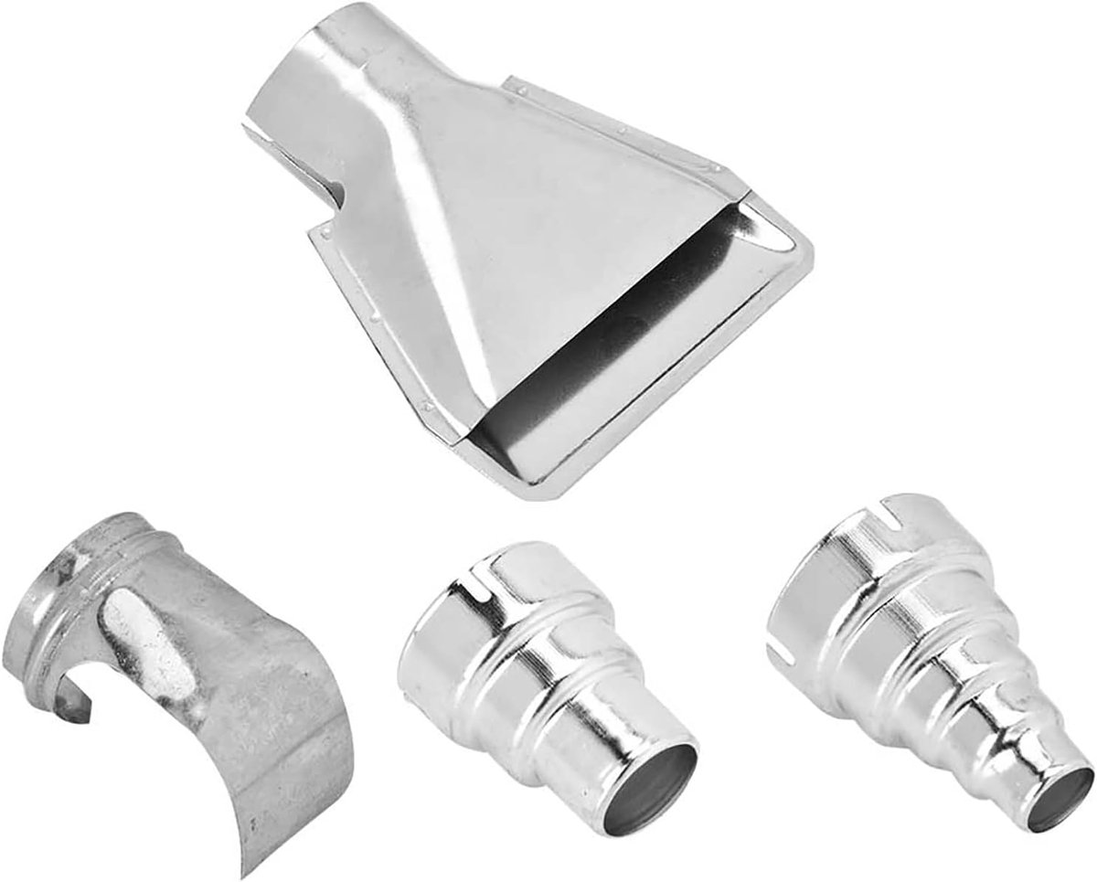 Heteluchtpistool Mondstukken - Luchtsproeiers Kit - Warmtekrimp Werkzaamheden - Roestvrij Staal Hittebestendig - 4 Stuks - Zilver