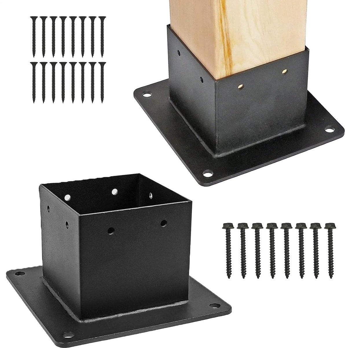 Paalhouder Set - Paalvoet Houtverbinder - Pergola Bevestigen - Verrottingspreventie - 10 x 10 cm - Mat Zwart