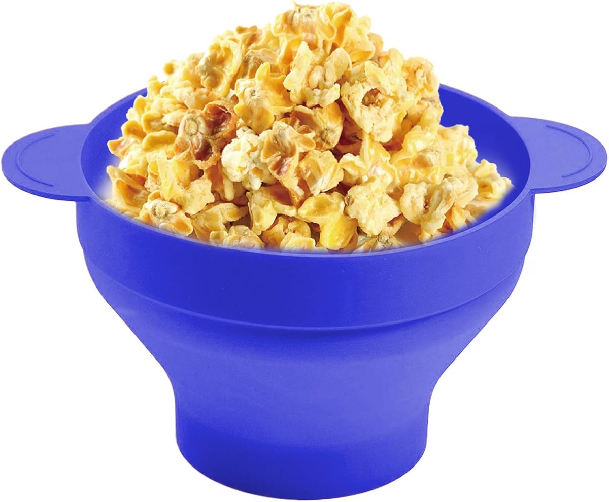 Popcorn Emmer Siliconen Kom Film Avond Magnetron Oven Veilig Opvouwbaar Ontwerp Donkerblauw