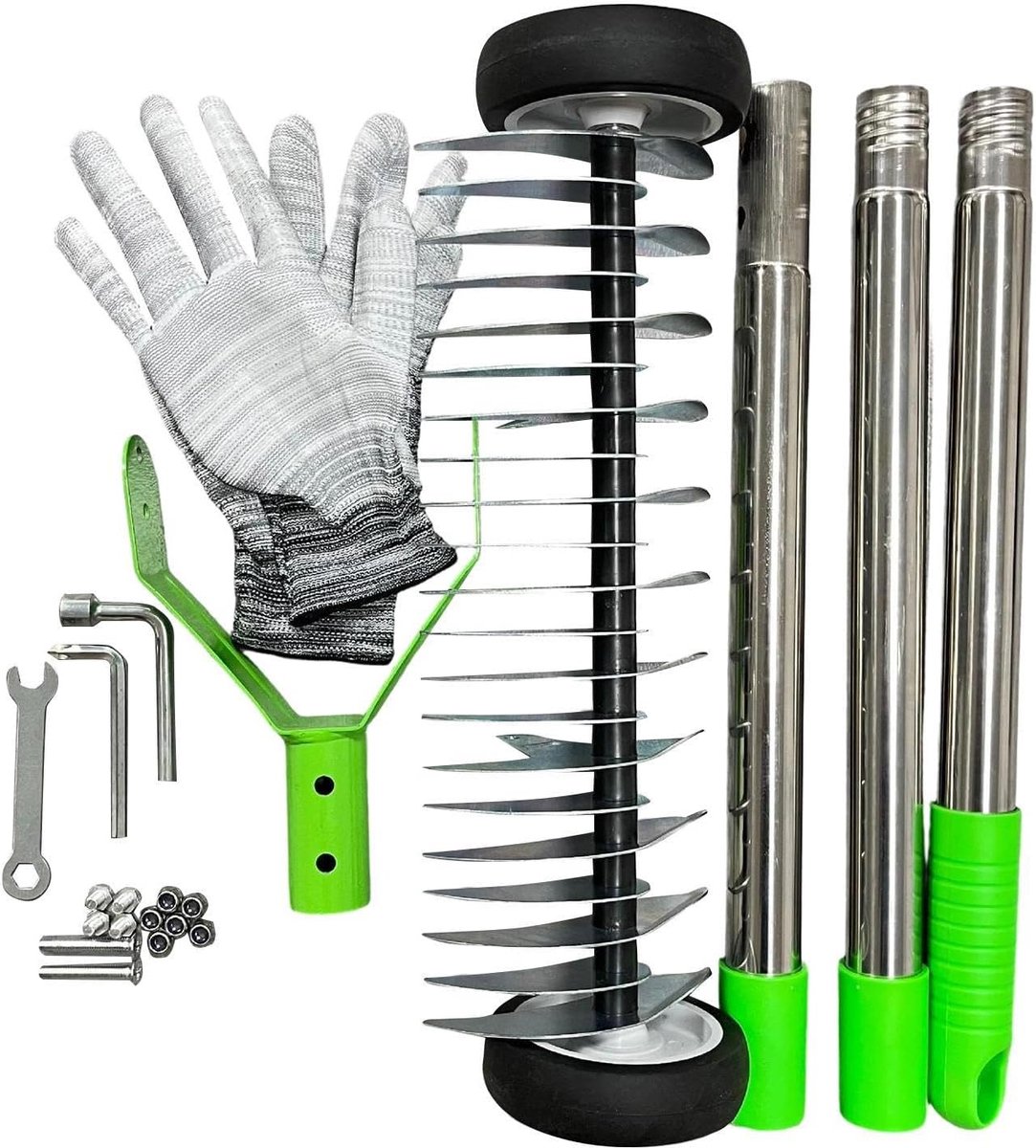 Verticuteerhark - Gazon hark - Gazon onderhoud - Verstelbare steel - 119 cm - Groen