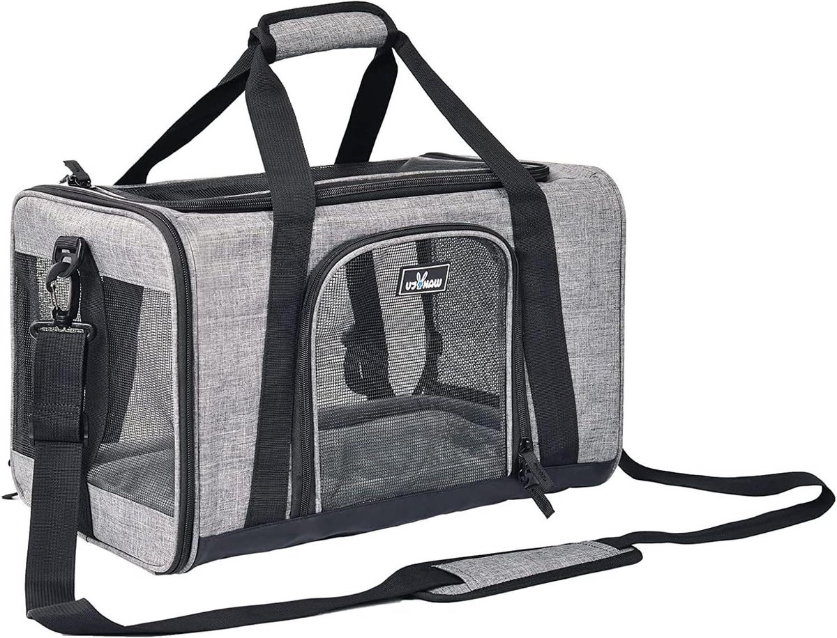 Huisdier Transportbox - Reismand Hond - Veilig Reizen - Opvouwbaar Ontwerp - 43 x 40 x 30 cm - Grijs