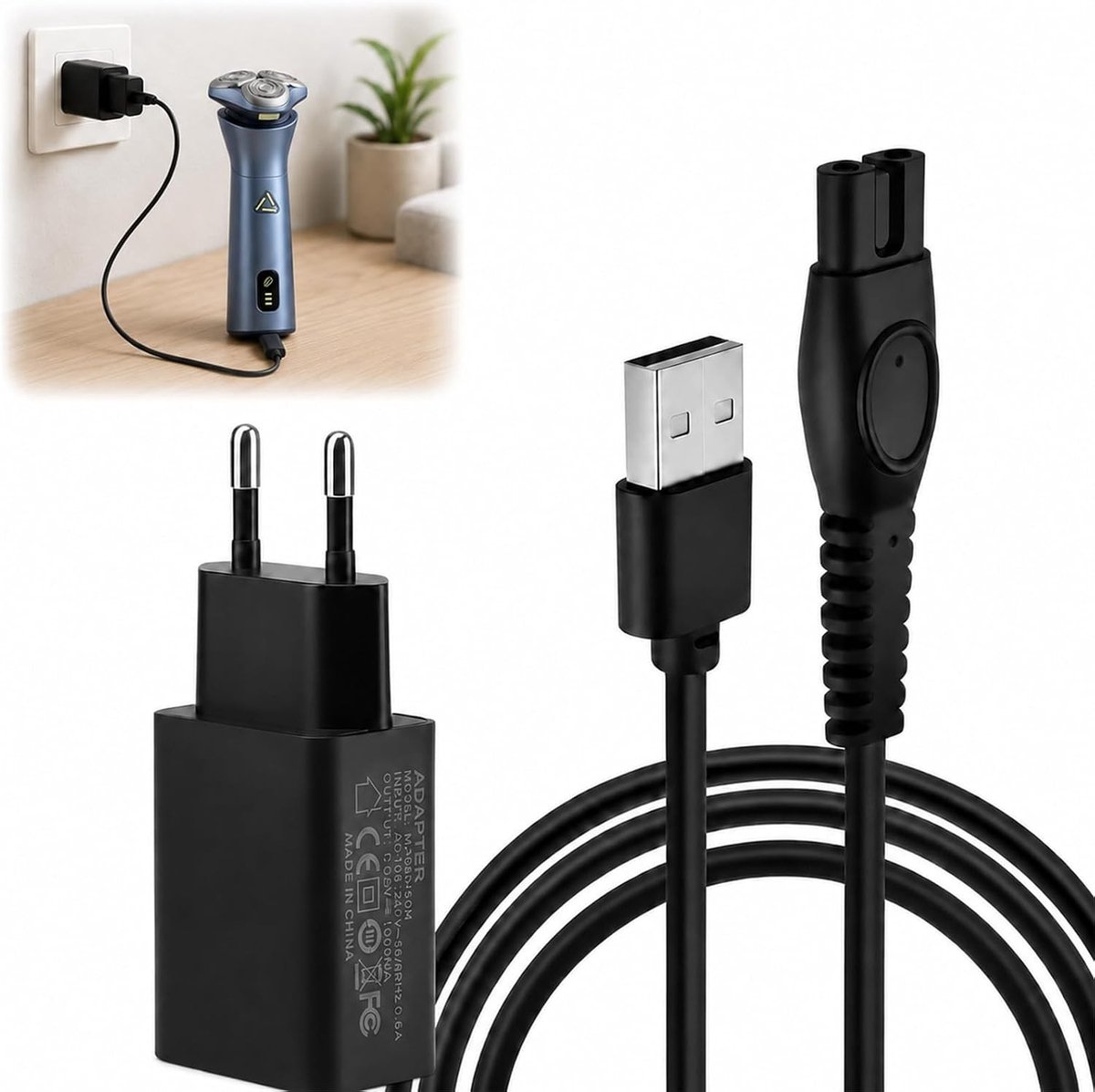 Oplader 5V voor scheerapparaten, USB-kabel van 1 meter, geschikt voor Philips OneBlade en Bodygroom modellen
