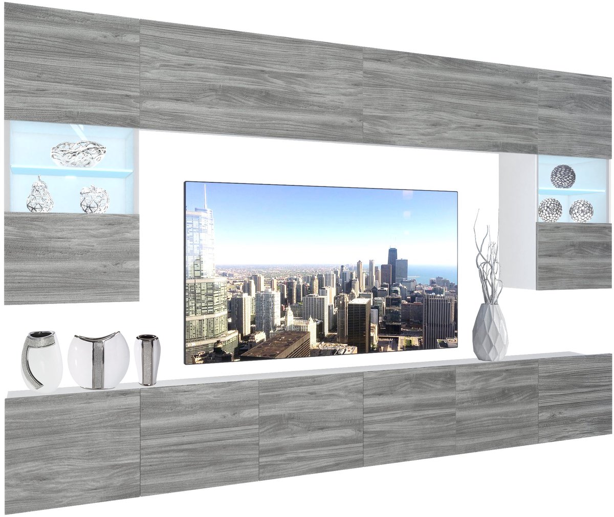 BELINI Wandmeubel NEX 1 - TV-Wandkast Set met LED-Verlichting Glamour Hout - Hoogglans Fronten