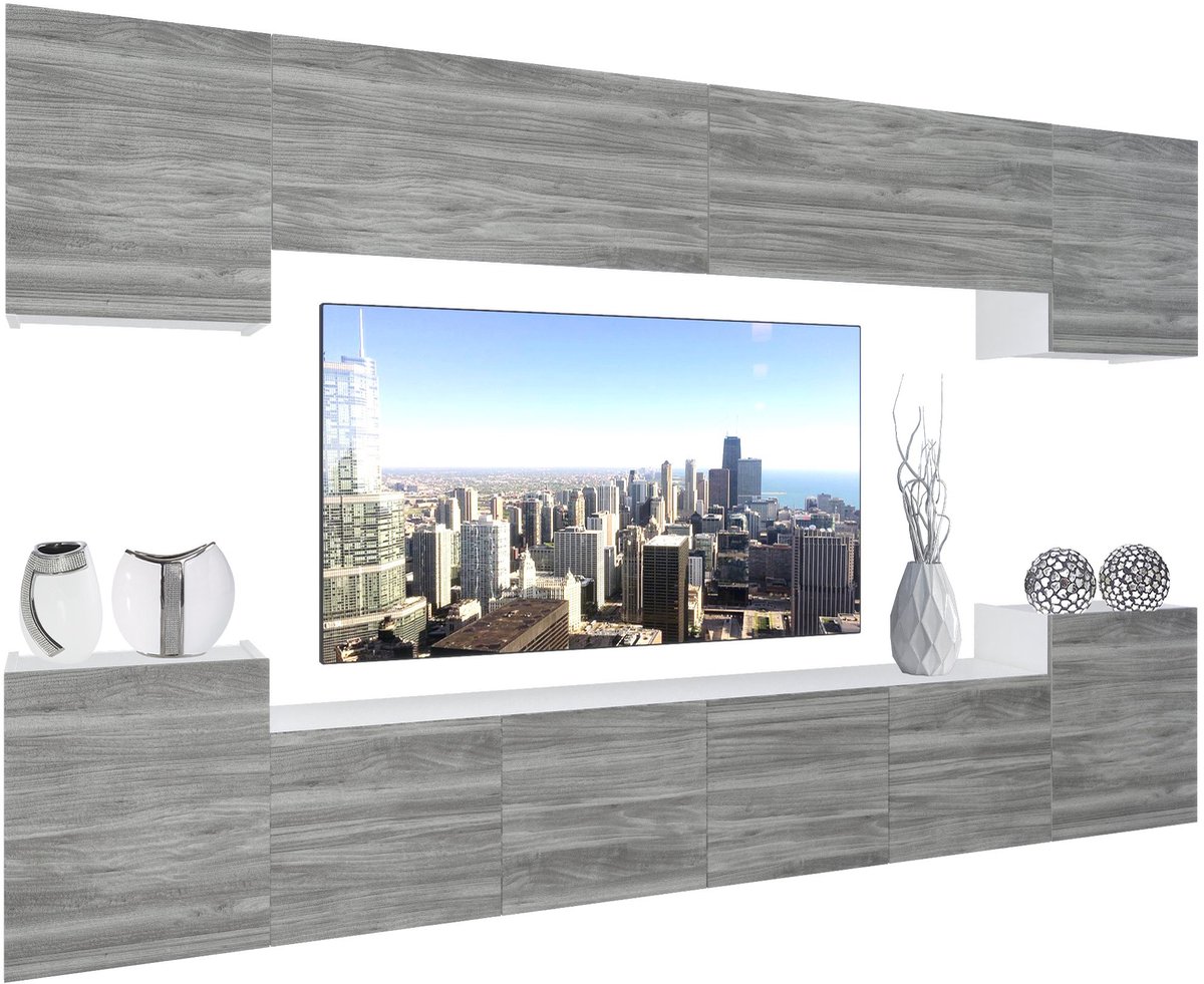 BELINI Wandmeubel NEX 4 - TV-Wandkast Set met LED-Verlichting Glamour Hout - Hoogglans Fronten