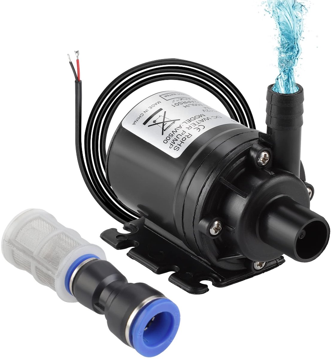 SnelShoppen - Mini Waterpomp DC 12V met Filter, Dompelbare Borstelloze Waterpomp voor Vijver, Aquarium, Vissen Tank, Zonnefontein en Watercirculatie