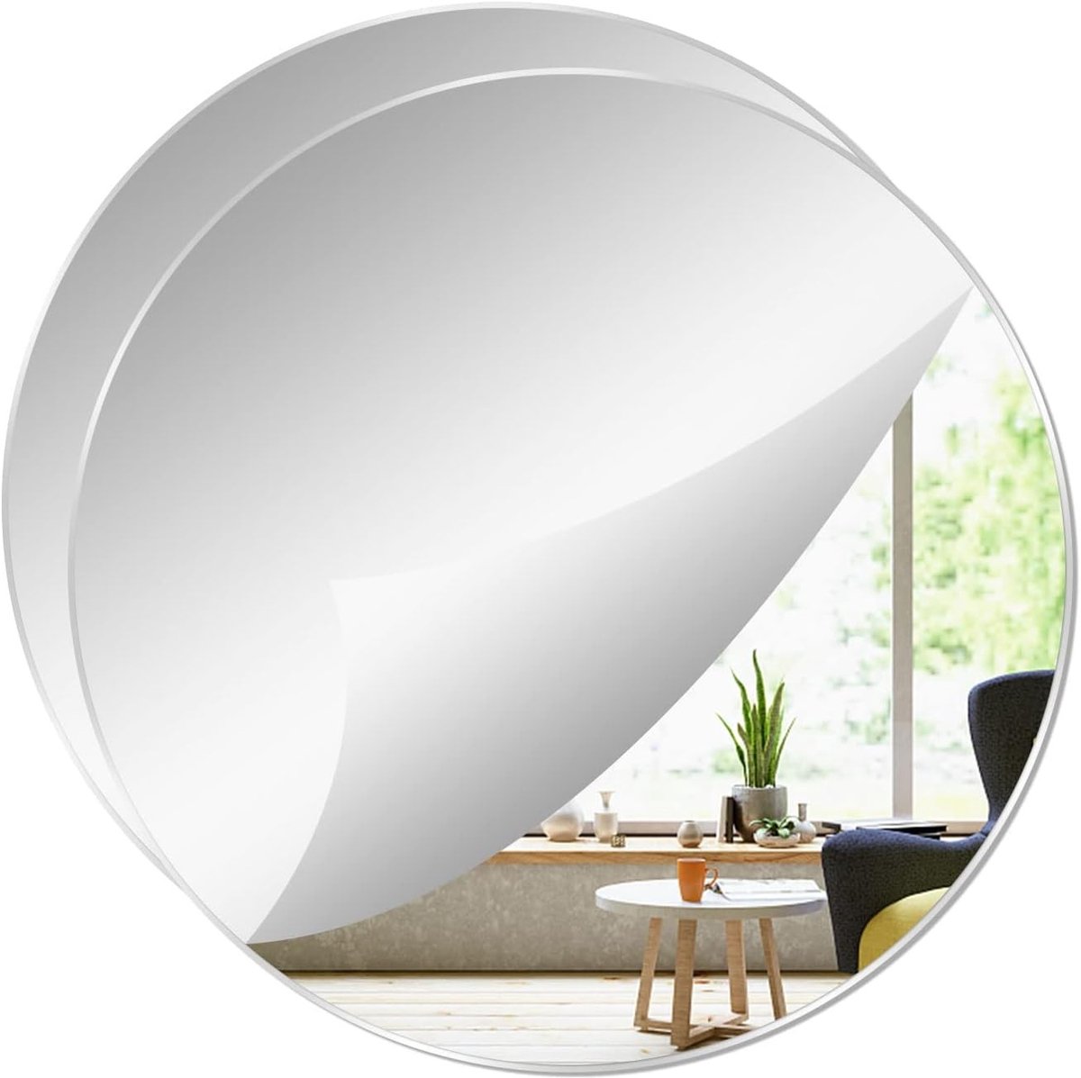 Set van 2 Acryl Ronde Spiegels - Zelfklevende Wanddecoratie voor Woonkamer en Slaapkamer (24 x 24 cm) - Decoratieve Spiegels voor Thuisgebruik