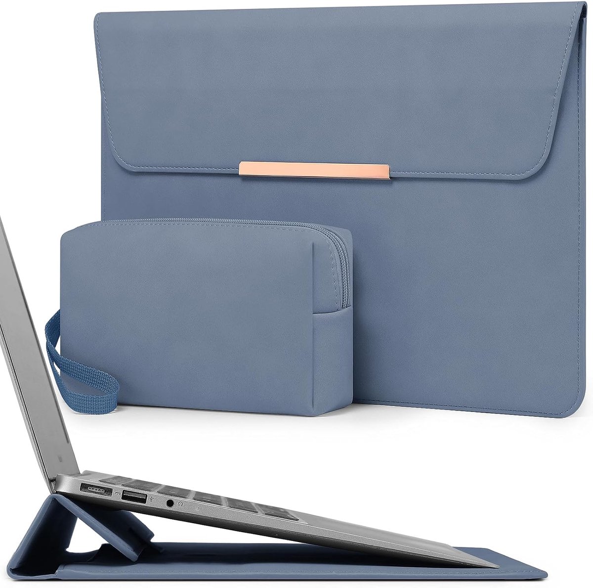 Thijox - 13 Inch Laptophoes met Standaard voor MacBook Air Pro iPad Pro/Air Surface Pro, Haze Blauw (Smiley), Bescherming, Duurzaam, Lichtgewicht, Ide
