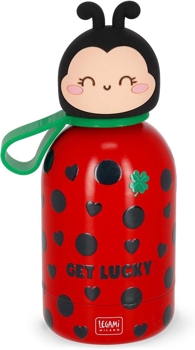 SnelShoppen - Hot&Cold BFF kinderwaterfles, Lieveheersbeestje, 310 ml, dubbellaags roestvrij staal, luchtdichte sluiting, houdt 12 uur warm en 24 uur