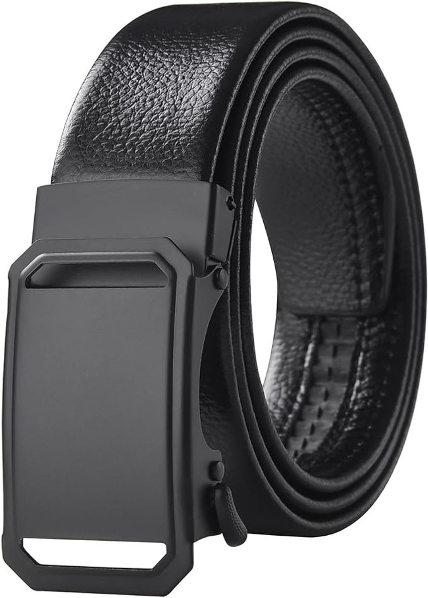 KZQ Herenriem met automatische gesp - Verstelbaar vegan leren riem, glanzend lychee patroon - Voor zakelijk en casual - Zwart-120 3.7cm