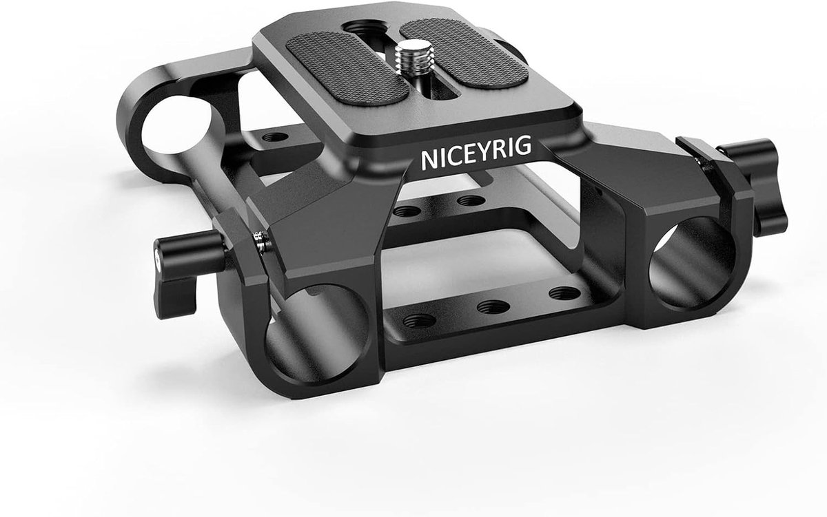 Lichtgewicht Basisplaat met Dubbele 15mm Rod Klem voor Camera's, Cage en Statief - Perfect voor Videoproductie en Fotografie