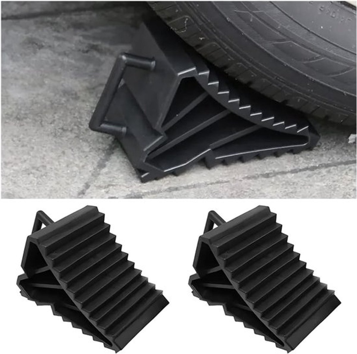 2 stuks wiggen voor trailer - Wielblokken met handvat voor auto, caravan en motorhome, veiligheidsaccessoires voor parkeren en stabiliteit