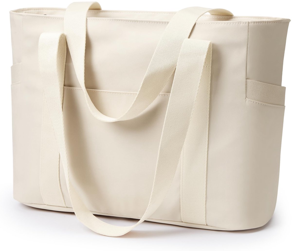 SnelShoppen - Grote Draagtas met Rits voor Vrouwen - 15,6 Inch Laptopvak, Trolleyhoes, Beige - Ideaal voor Werk, School, Reizen, Sport en Strand