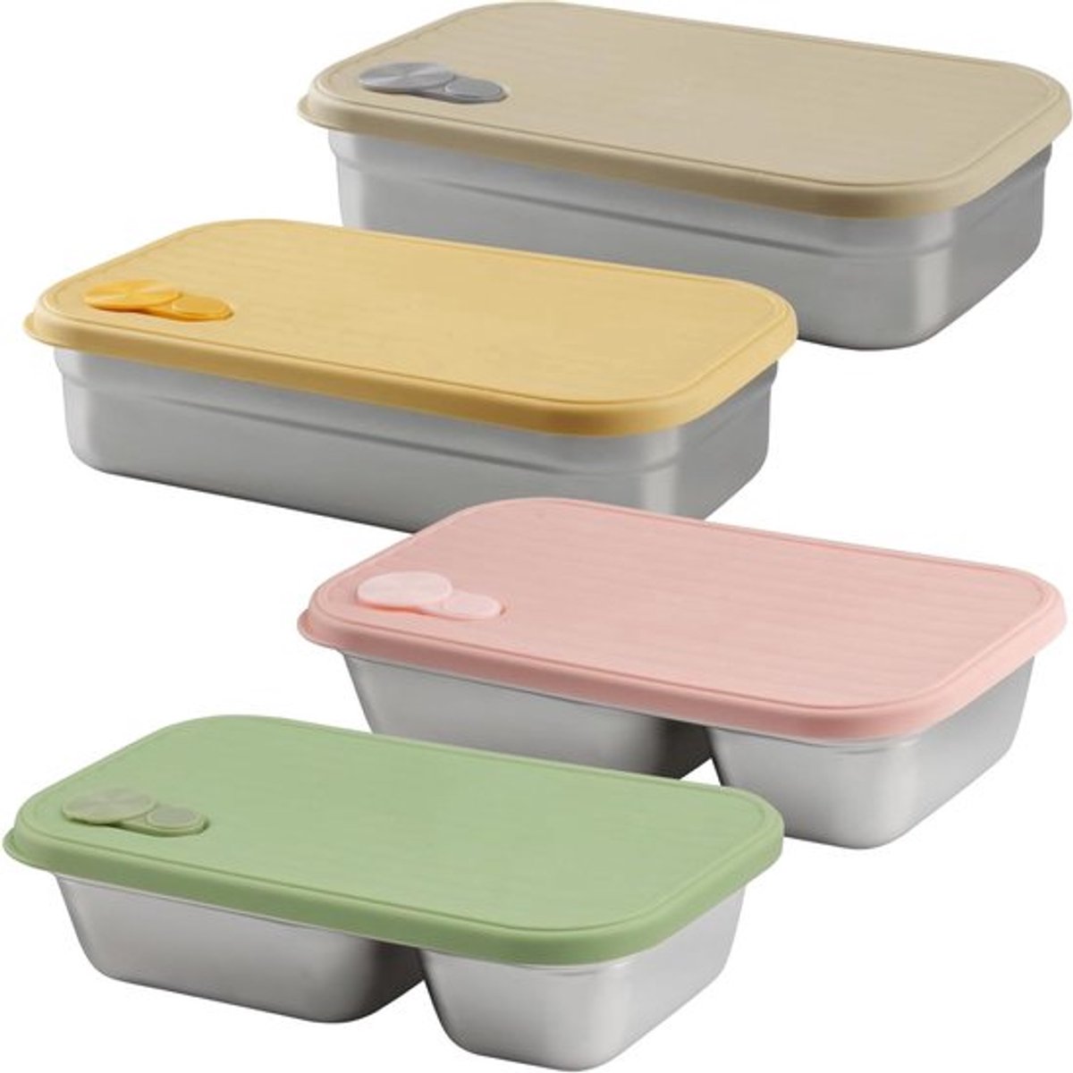 4-delige lunchbox set van roestvrij staal met lekvrije bento boxen voor volwassenen - duurzame broodtrommels met siliconen sluiting