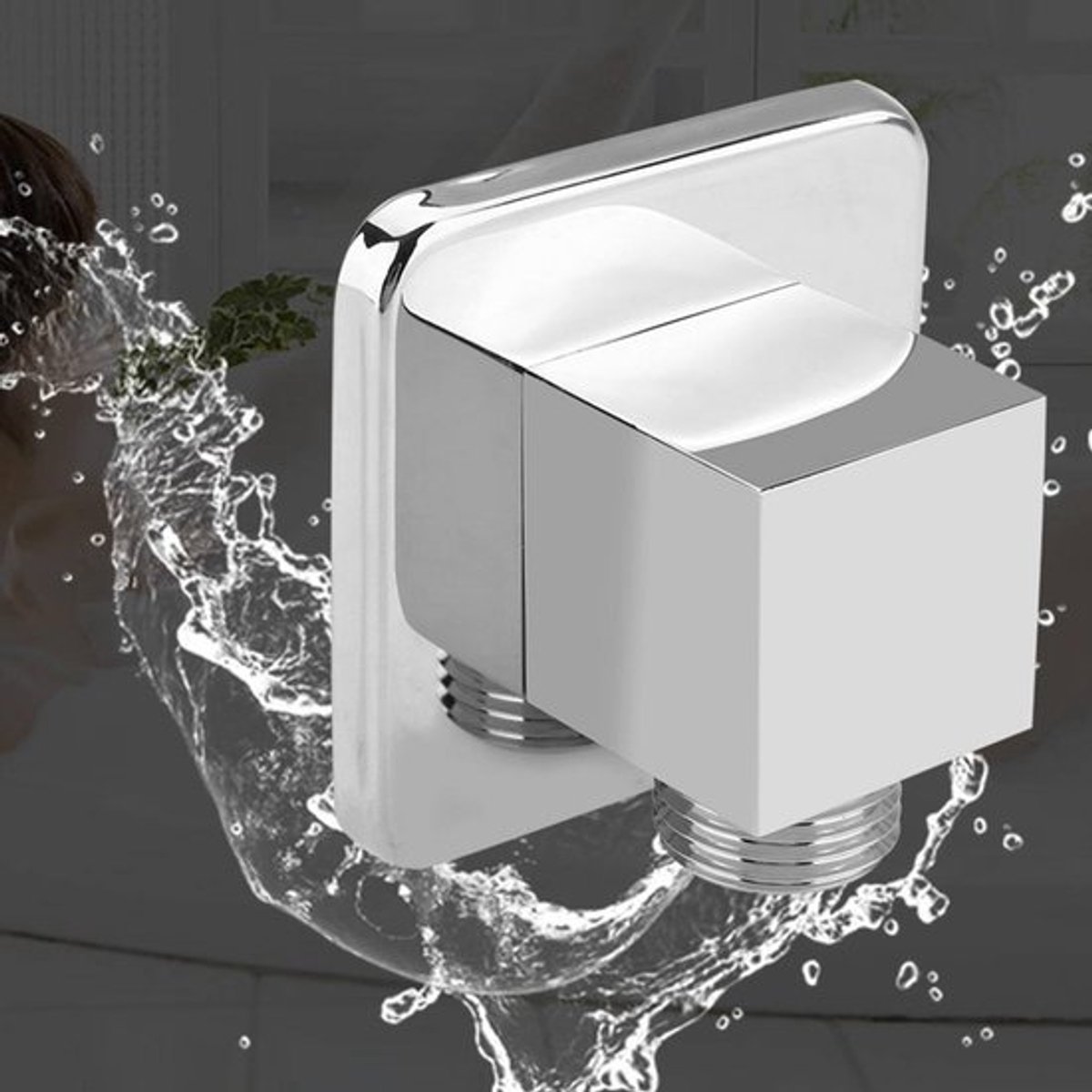Massief Messing Wandcontactdoos met Hoekklep, Verchroomde Vierkante Spraykop voor Badkamer Douche
