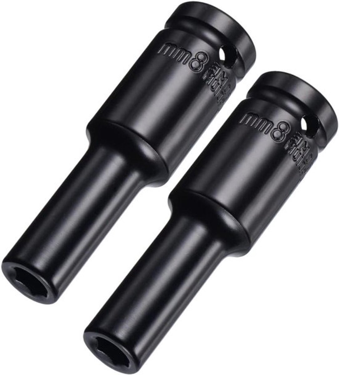 2-delige set impact sockets 1/2 aandrijving, 8mm diepte, warmtebehandeld staal, 6-punts aansluiting - 3.15 inch lengte.