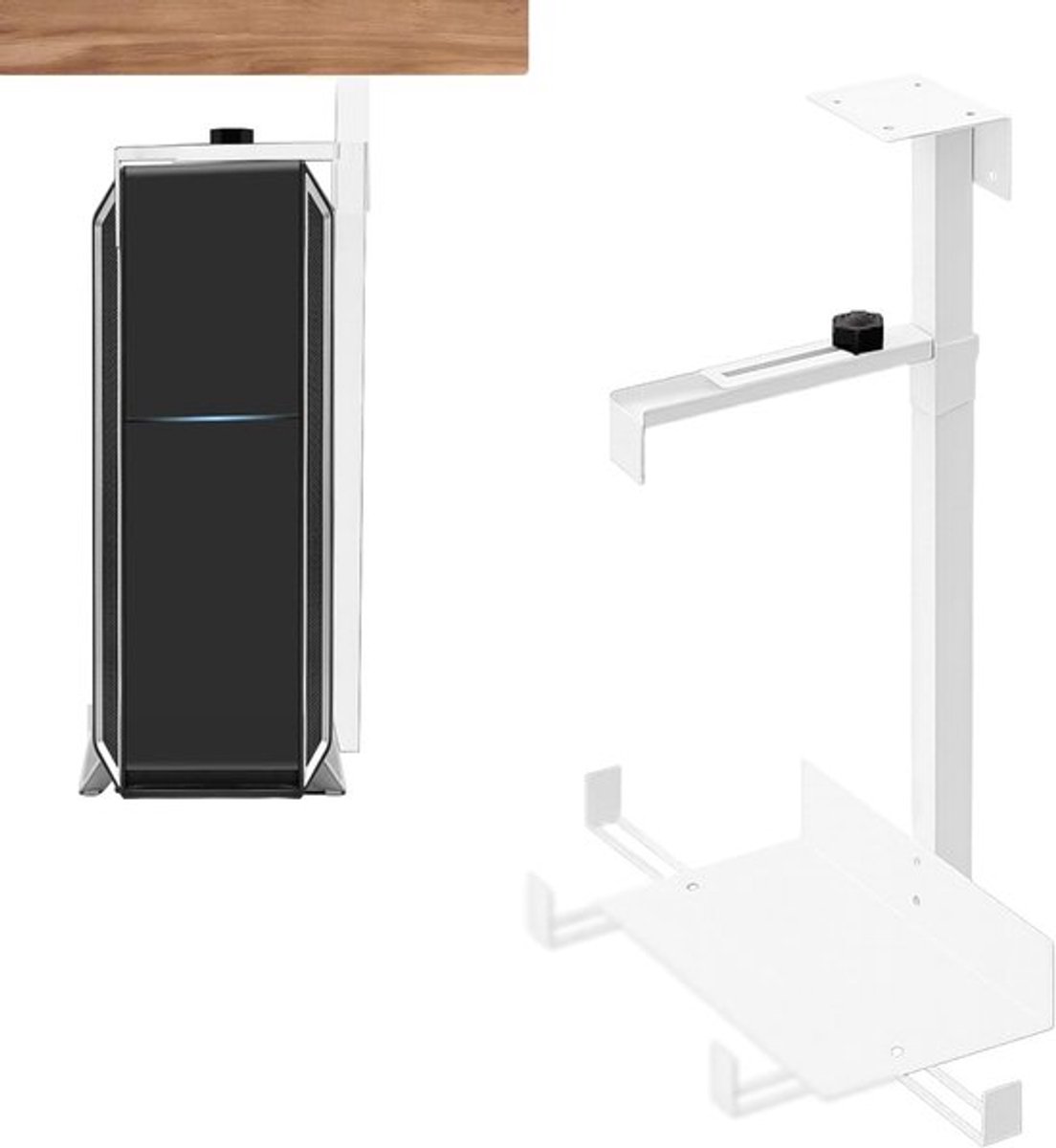 Verstelbare CPU Houder voor Onder Bureau en Wandmontage, Hoogte tot 54,5 cm, Draagvermogen tot 35 kg, Robuuste Stalen Constructie, Ruimtebesparend voor Kantoor en Gaming Setup