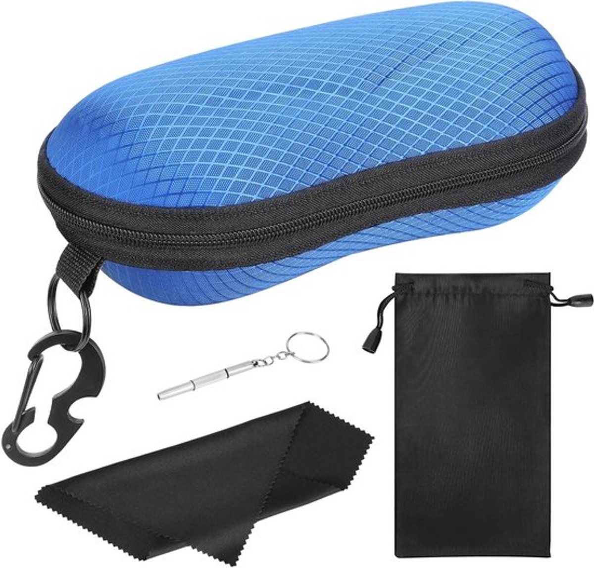 Semi-harde schelp zonnebril-etui, Unisex Brilhouder met Metalen Hanghaak voor Bescherming en Opslag