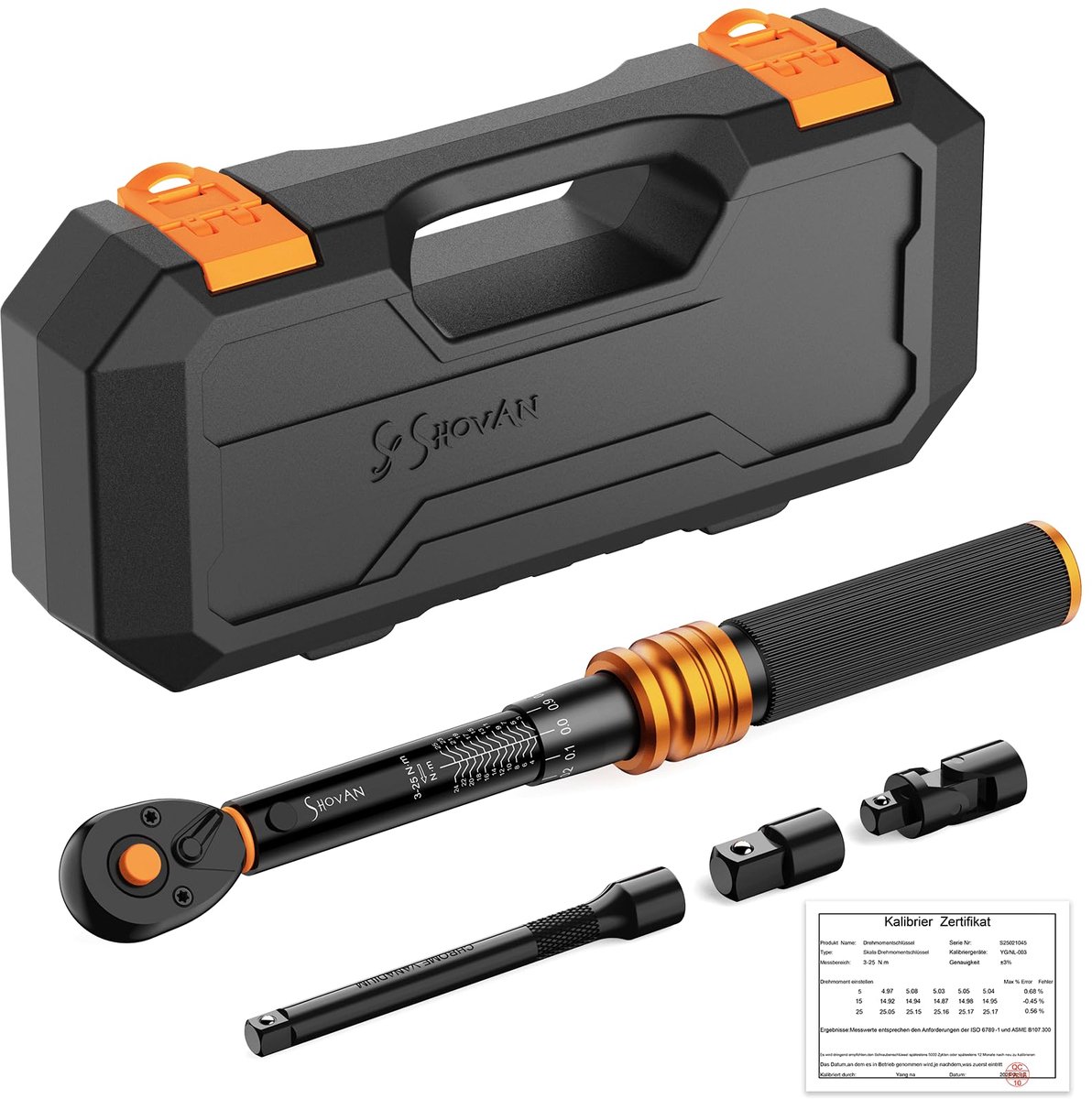 SnelShoppen - Momentsleutel 1/4 inch 3-25 Nm met 72 tanden ratel, torque wrench set voor fiets, motorfiets, bougies wissel, incl. 1/4" naar 3/8" adapt