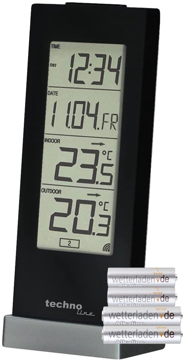 SnelShoppen - Digitaal Weerstation WS 9767 met Batterijen en Radioklok, Zwart - Weerstation met Temperatuur, Vochtigheid en Klok voor Thuis, Tuin of C