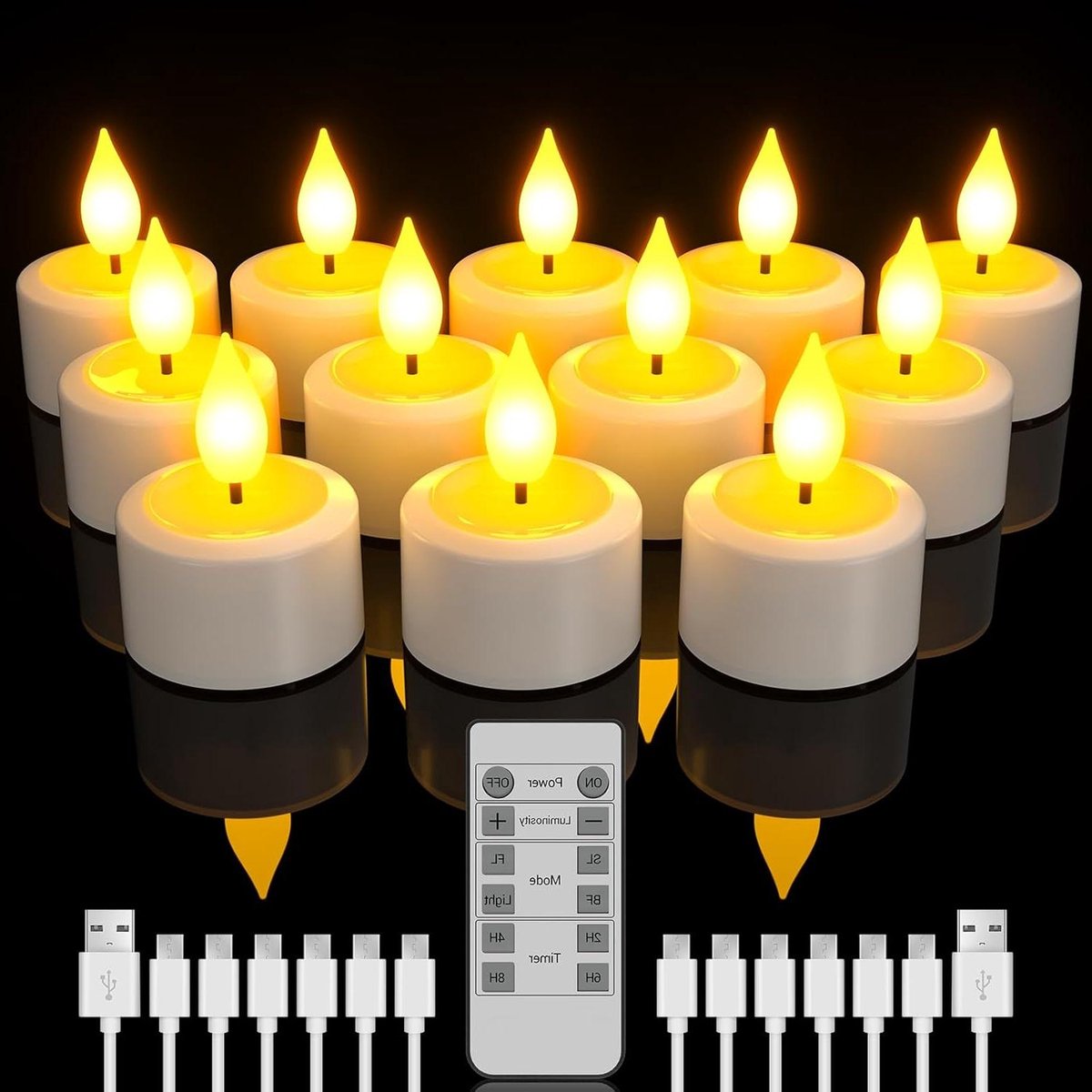 Oplaadbare LED Kaarsen - Vlamloze Theelichtjes - Sfeervolle Decoratie - Met Afstandsbediening - 12 Stuks - Wit