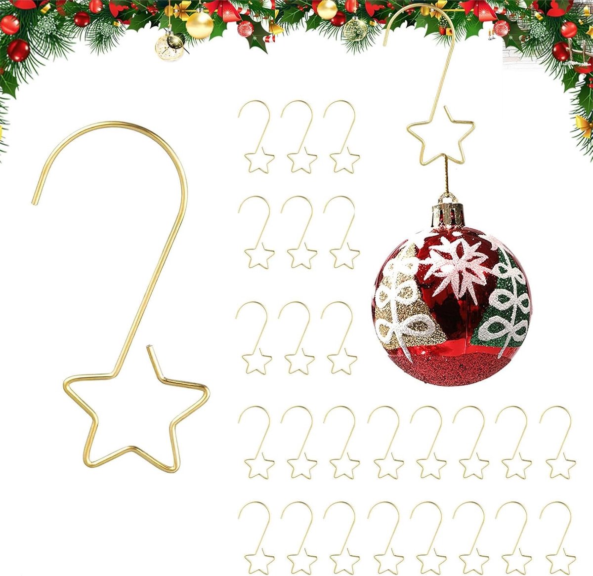 Set van 100 Stervormige Kerstbal Haken - Metalen Haken voor Kerstversiering, Hangende Baubles en Decoratie
